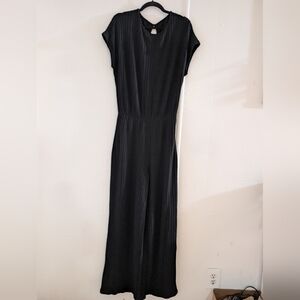 SHEIN Essnce Solid Ribbed Knit Wide Leg Jumpsuit